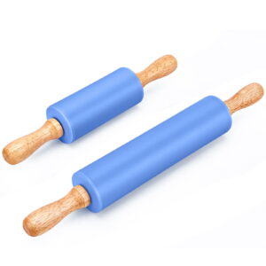 Badiano Set of two Silicone Rolling Pins with Non-Stick Picket Handles, 9″ and 12″, for Dough, Pizza, and Pastry – Blue