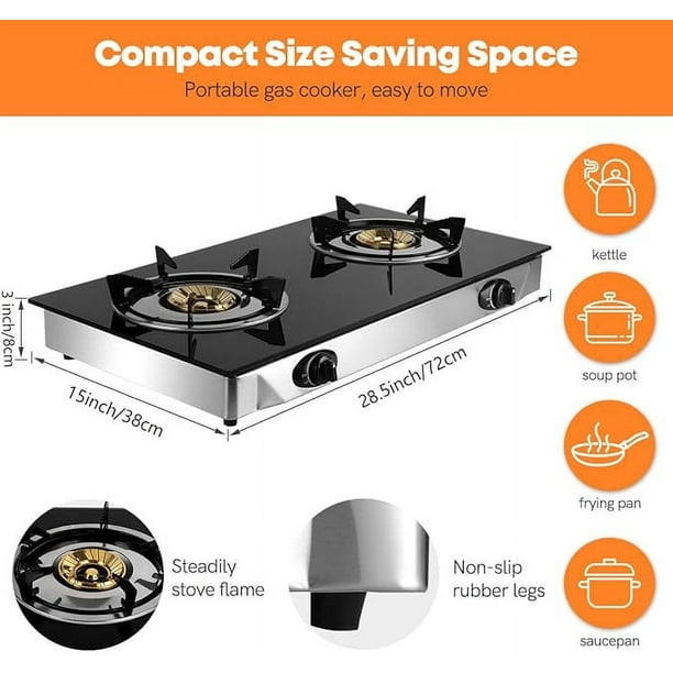 BreeRainz 2-Burner Moveable Propane Fuel Range with Auto Ignition and Tempered Glass Cooktop for Indoor and Out of doors Use, Splendid for Residences, RVs, and Tenting