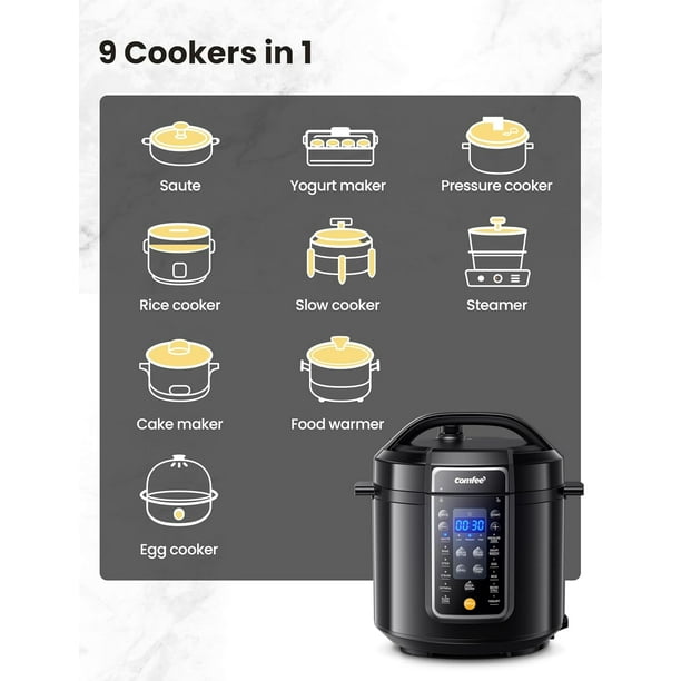 COMFEE’ 6QT Electrical Strain Cooker - 9-in-1 Prompt Multi-Cooker, Rice Cooker, Sluggish Cooker, Steamer, Sauté, Yogurt Maker with Non-Stick Pot