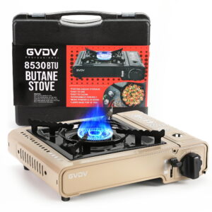 GVDV Compact Tenting Range, 1-Burner Butane Fuel Cooker with Carrying Case