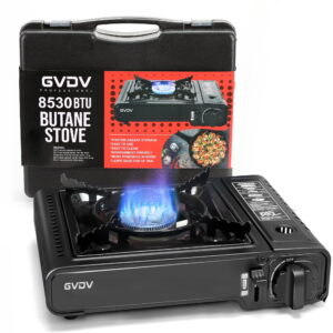 GVDV Compact Tenting Range, Single Burner Butane Gasoline Range with Enhanced Carrying Case