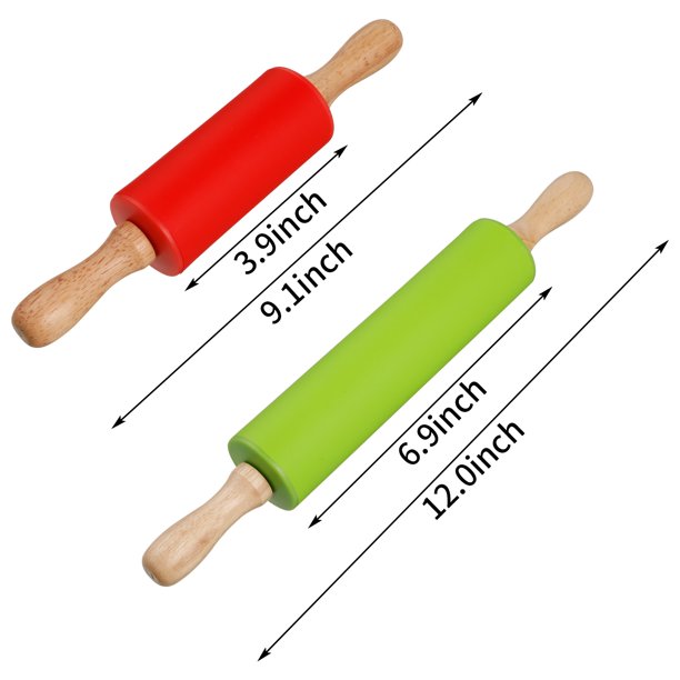 Topekada Set of two Non-Stick Silicone Rolling Pins (12/9 inches) for Baking and Dough Rolling, Excellent for Pizza and Cookies, Options Picket Deal with and Nonstick Floor,...